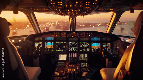 Close-up photo of Airline flight pilot control deck