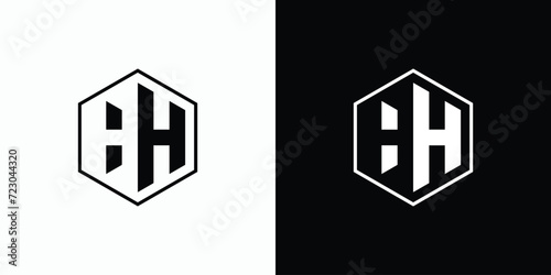 Double H initials vector logo design, negative space in hexagon shape.