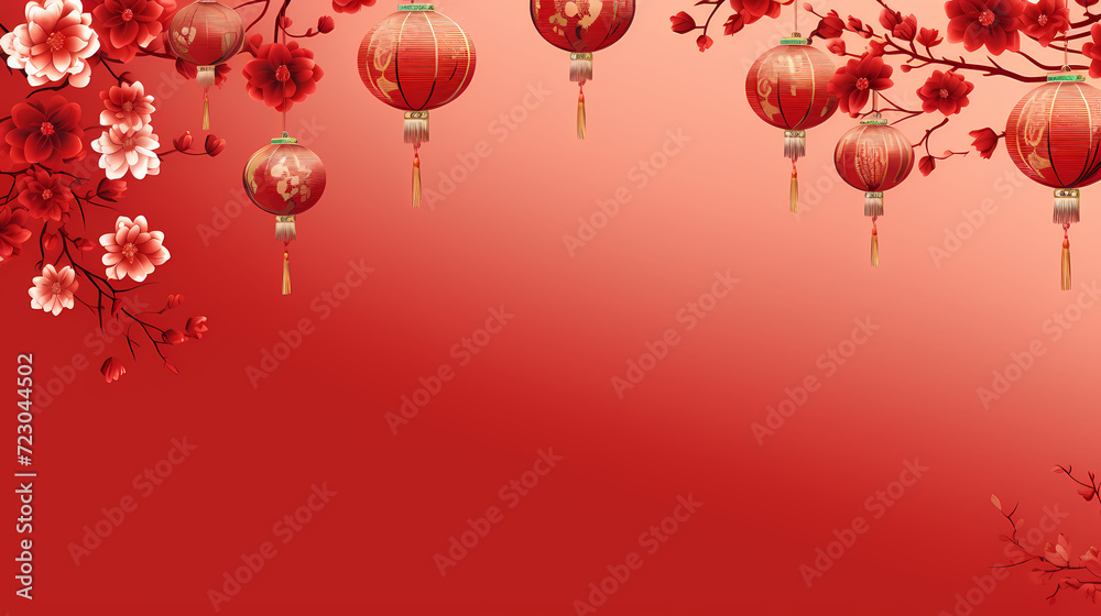 Chinese New Year background, Lunar New Year greeting card template with copy space