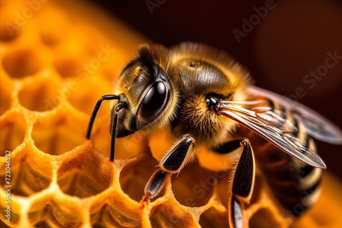 Bee on honeycombs. Beekeeping and honey production image © Mr.Vander