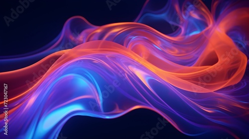 Neon fluid flowing forms on black background. Artistic design