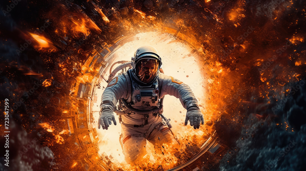 Obraz premium An astronaut in an explosion, elevating the futuristic action movie concept