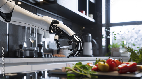 Fototapeta Naklejka Na Ścianę i Meble -  AI-powered robotic chef preparing a gourmet meal