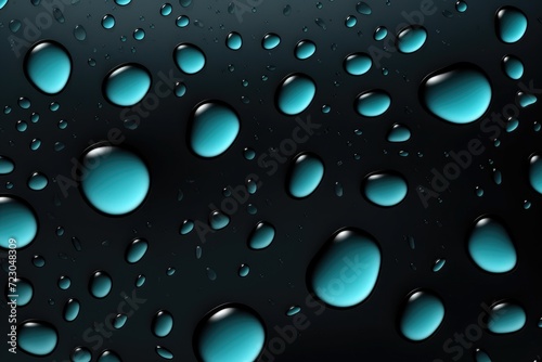 Drops of water glisten on a window, creating a captivating contrast against the black background.
