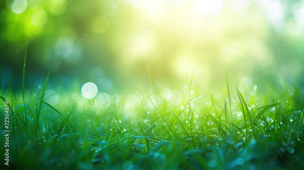 Obraz premium A lush green meadow bathed in warm sunlight.