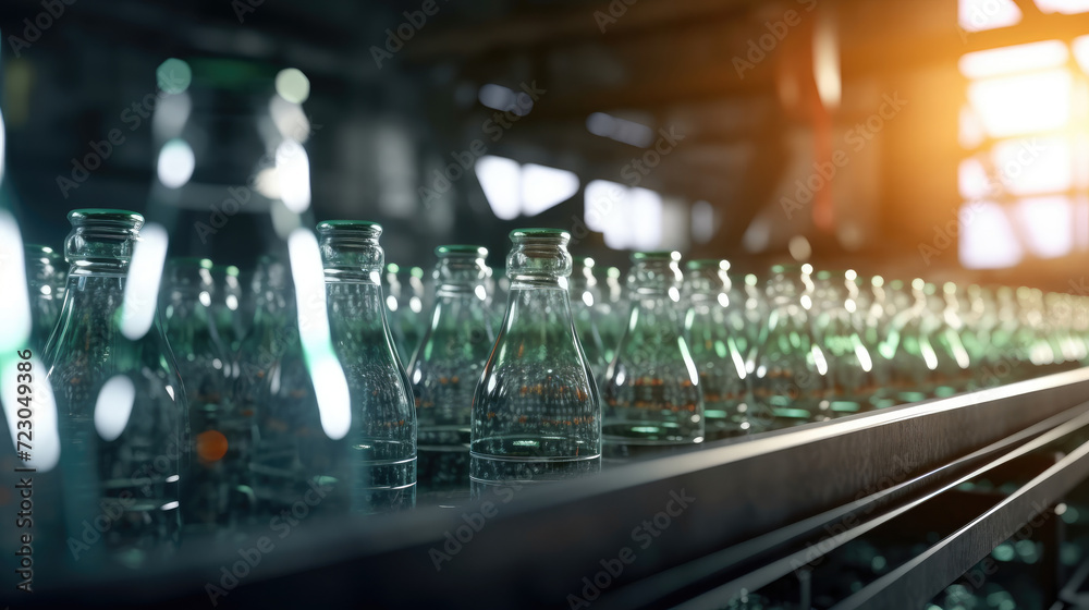 Mineral water bottles on factory conveyor belt with automatic line Mineral water bottles on factory conveyor belt with automatic line