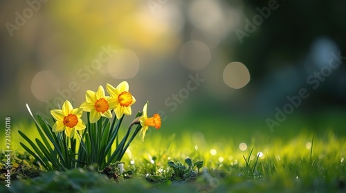 A stunning natural setting with bokeh in the background with daffodils and more daffodils. © Wp Background