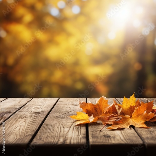 Autumn maple leaves on wooden table.Falling leaves natural background.