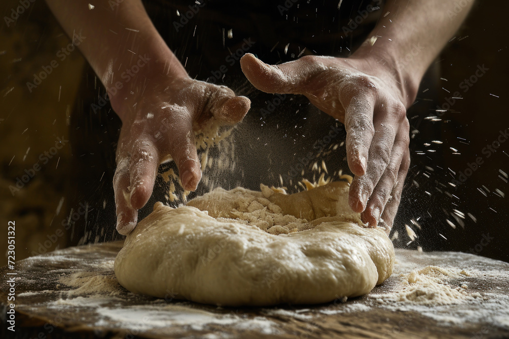 Beautiful hands are mixing the dough