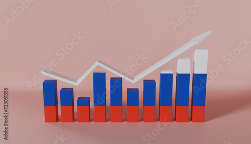 Russia Flag Bar Chart Graph Increasing Values on Pastel Color Background