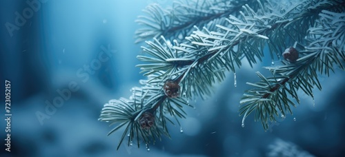 A close-up macro shot capturing the delicate frost on a winter forest branch.