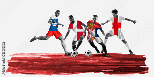 In motion. Soccer player representing team of Slovenia, Denmark, England and Serbia. Concept of championship, tournament. Group stage C of Euro 2024 photo
