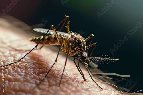 A mosquito resting on a human arm photo
