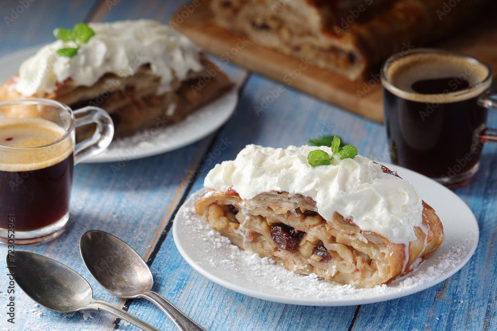 Traditional Austrian strudel with apples Traditional Austrian strudel with apples