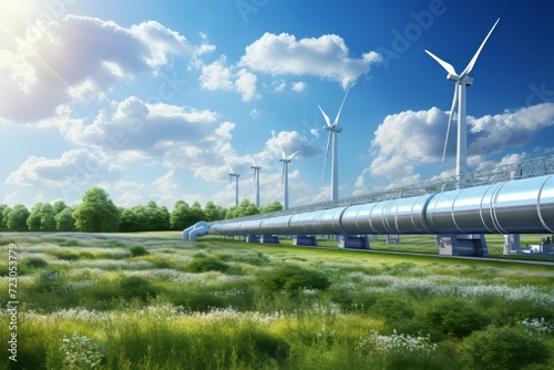 hydrogen pipeline of energy sector towards to ecology,carbon credit,Clean Energy,secure,carbon neutral,transformation,solar,power plant and energy sources balance to replace natural gas. photo