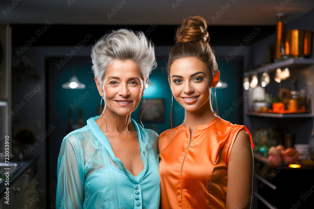 Smiling elderly mother and daughter indoors. Smiling elderly mother and daughter indoors.