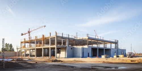 modern concrete and steel building construction site.