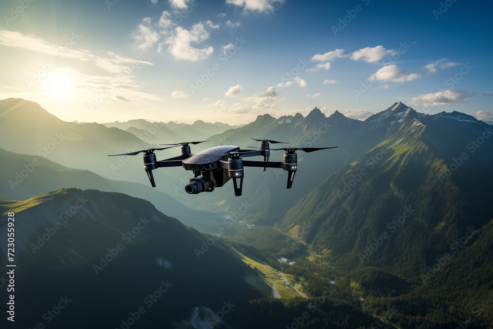 Fototapeta premium Drone Capturing Breathtaking Mountain Landscape at Sunset