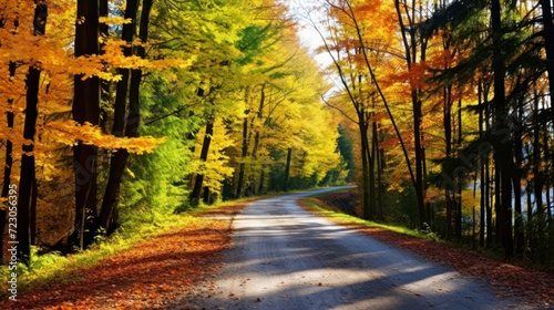 Rural road Among the forests in the autumn.