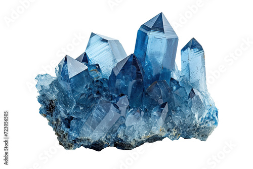 Blue polycrystal, crystal, isolated photo of a magic stone. Geological exhibit of the museum