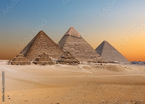 A landscape Pyramids of Giza, Egypt.
