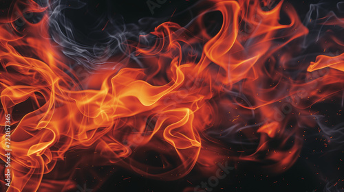 Abstract Fire and Smoke Background: Fiery and Smoky Patterns Against a Black Wall, Perfect for Wallpaper, Backdrop, or Banner, Creating a Bold and Dramatic Visual Impact