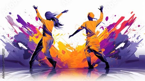 Dancer, illustration and vivid colors. Energetic, expressive and lively portrayal of a dancer, radiating vibrance and vitality through a spectrum of vivid colors. A mesmerising visual celebration. © StevensBot/Peopleimages - AI