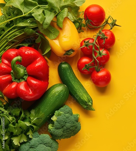 Fresh organic vegetables on the surface - a colorful assortment of healthy, nutrient-dense foods for a balanced diet