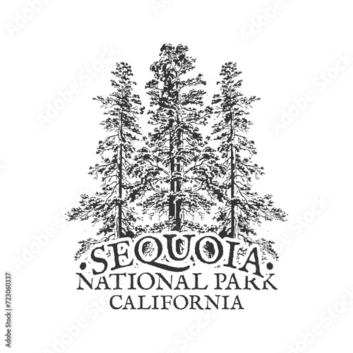 Sequoia National Forest, California, USA Silhouette Postal Passport. Stamp Round Vector Icon. Design Travel Postmark. 