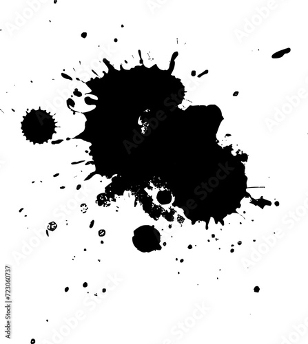 black ink dropped splatter splash on white background