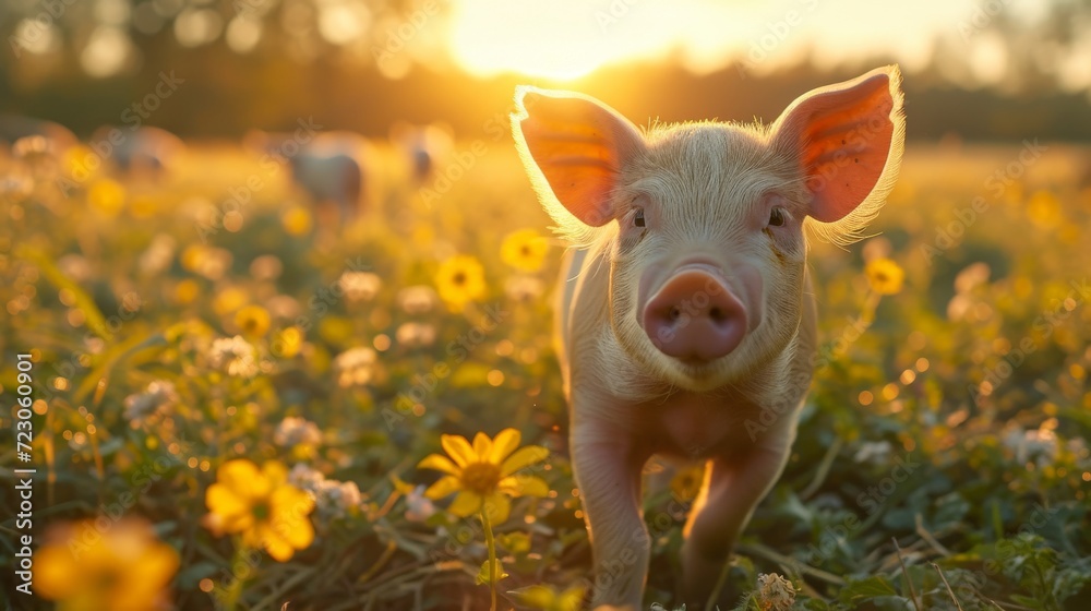 pigs on a field with amazing light pigs on a field with amazing light
