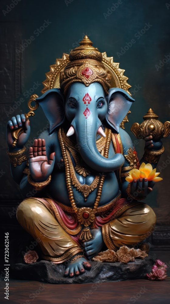 Fototapeta premium A Ganesha Oil Painting The full picture is straightforward. Abstract background. Sharp lines.