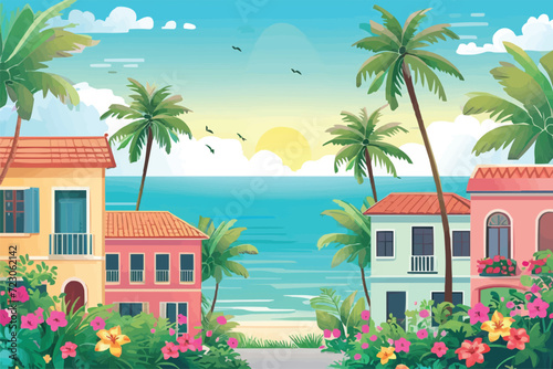 Houses with an ocean view, Luxury beach house with ocean view, Resort with palms