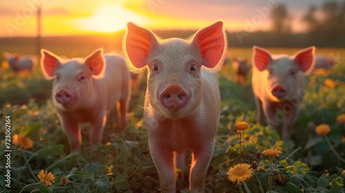 pigs on a field with amazing light  © Nico