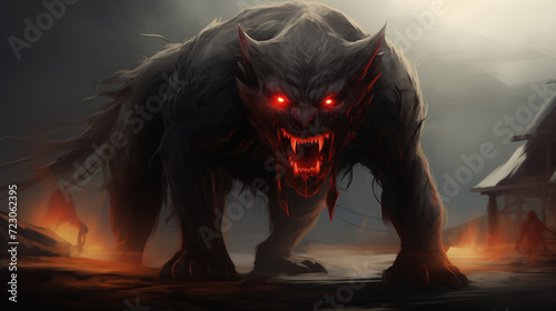 Horrific Beast Glowing Red Eyes Evil Monster