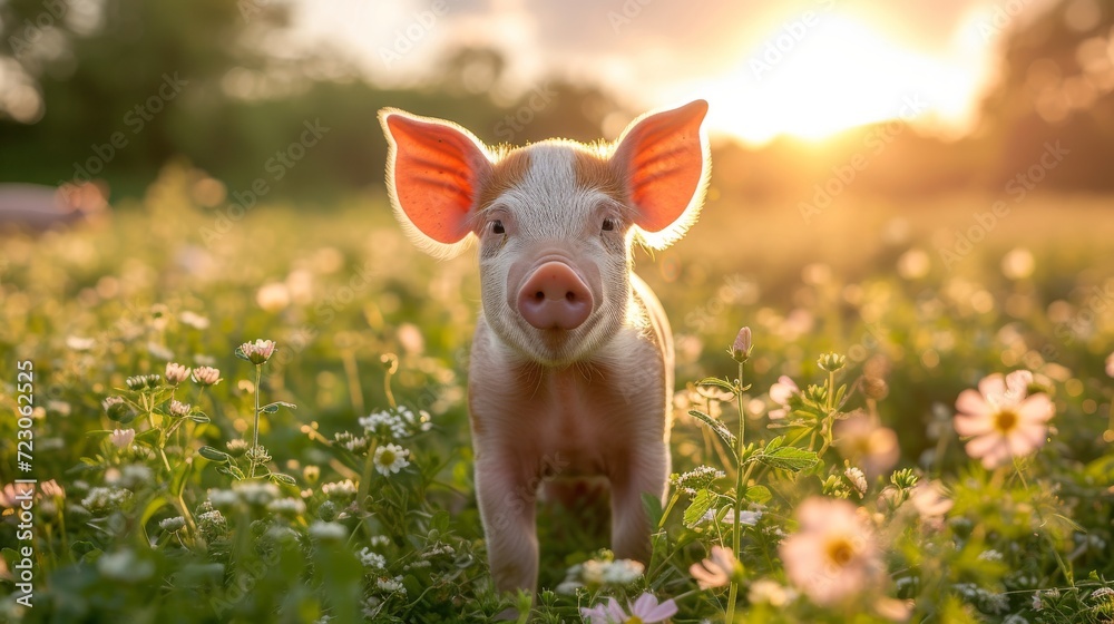 pigs on a field with amazing light pigs on a field with amazing light