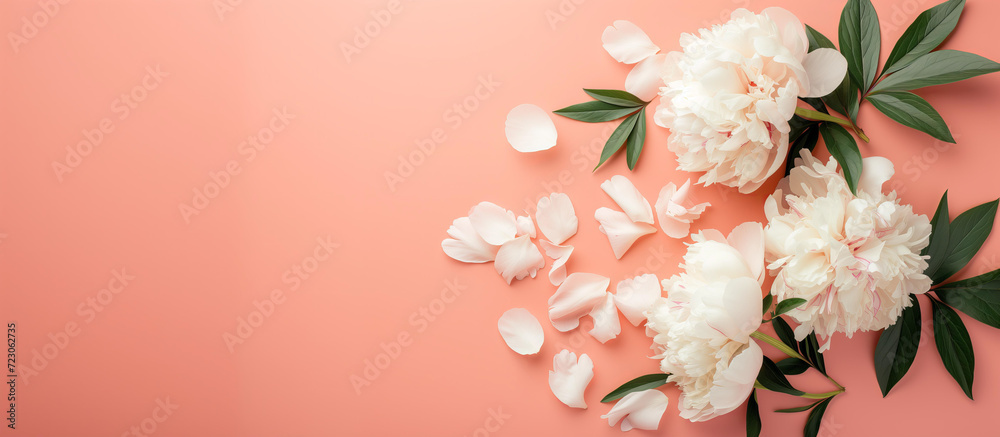 flat lay of the spring flowers on the peach background flat lay of the spring flowers on the peach background