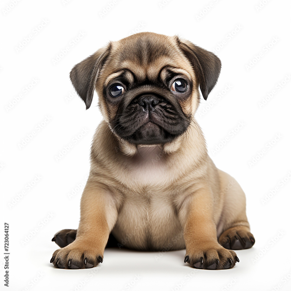 pug puppy on white background made with generative ai