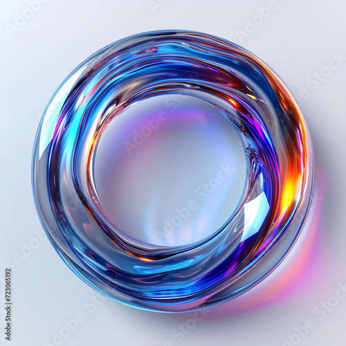 Glass circle shape with colorful reflections composition. 3d rendering illustration, ai technology