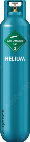 Realistic helium gas cylinder compressed gas metal balloon. Isolated vector pressurized container that stores colorless non-flammable inert gas, used for inflating balloons and industrial applications
