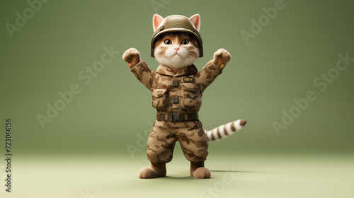 Anthropomorphic Cat in Military Camouflage Uniform