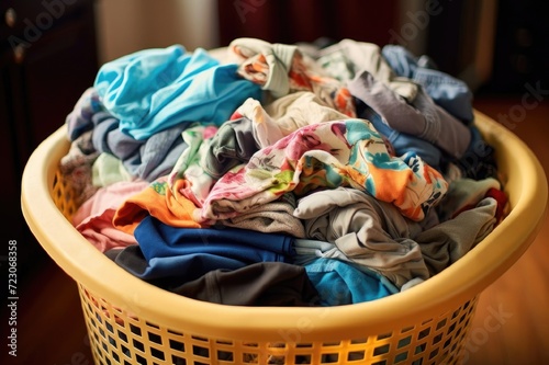 Colorful clothes in a laundry basket ,dirty laundry for washing