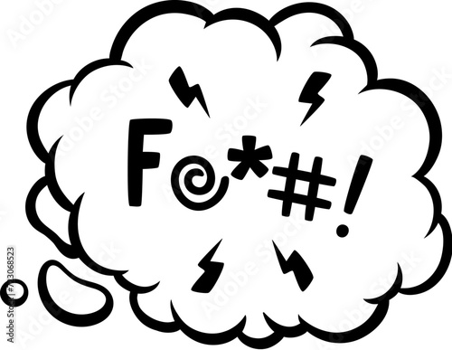 Comic swear speech bubble, hate angry talk, aggressive expletive curse convey the intensity of profanity. Isolated vector monochrome censored dialogue cloud with expressive font symbols and flashes