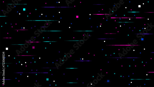Game pixel glitch effect background, display screen. Vector noise texture, merging vibrant colors with digital distortion, retro-futuristic pattern enhancing gaming experiences with nostalgic design