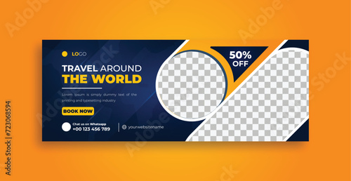 Travel World Facebook cover web page banner design offers  editable creative template