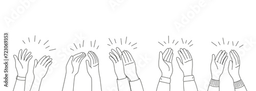 Doodle applause hands silhouettes of people clapping or applauding, vector happy audience. Concert, congratulation, support and bravo greeting applause, doodle or line art hands or applauding people
