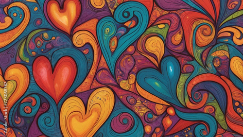 abstract line doodle hearts in a colorful and vibrant style