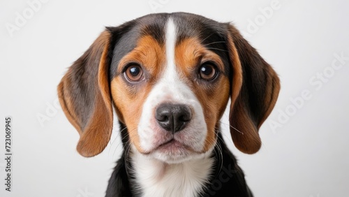 Portrait of Tricolor beagle dog on grey background © QuoDesign