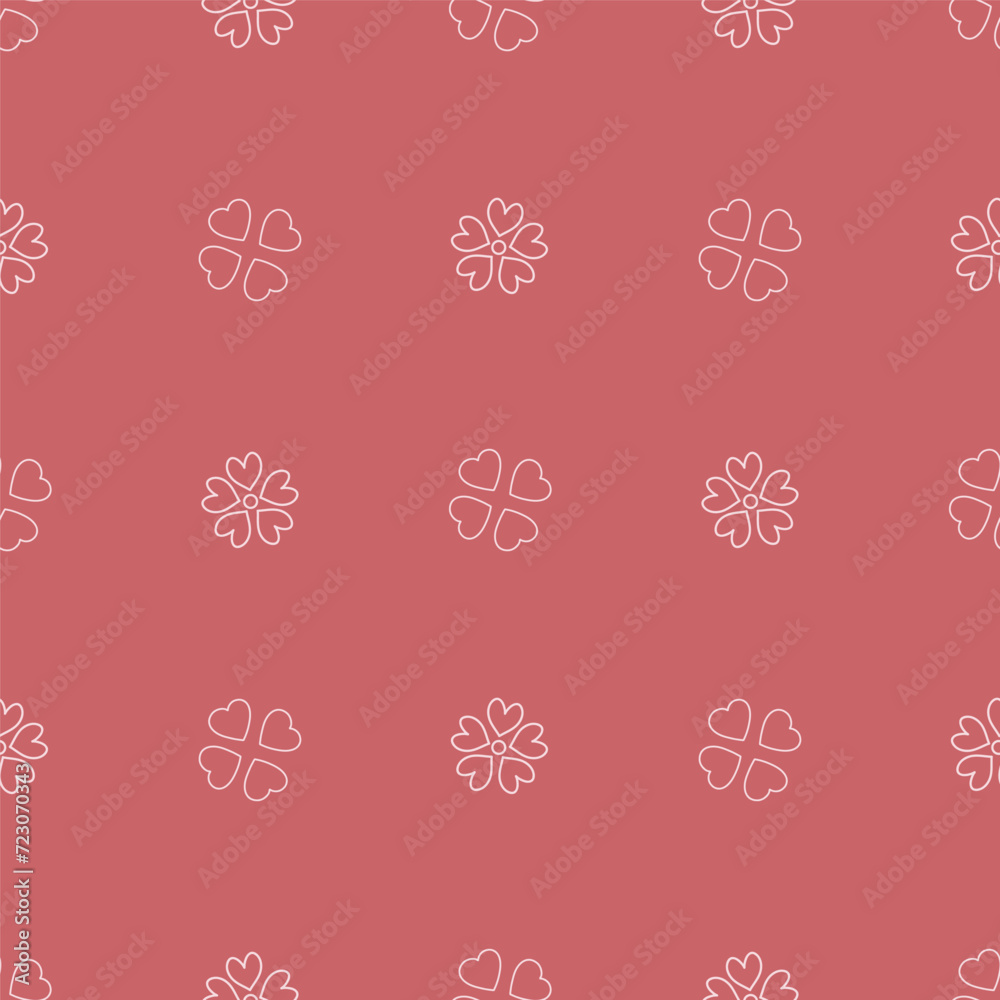 Vector pattern with flower hearts for valentine's day on red background