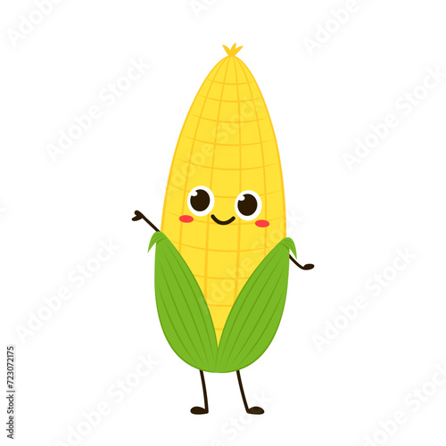 Corn cartoon vector. Cute vegetable vector character isolated on white. Corn mascot.
